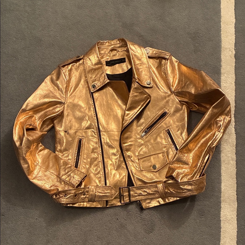 Zara Shimmering Gold Leather Jacket